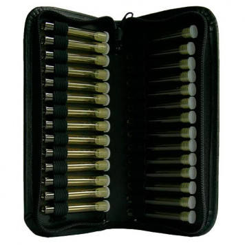 Lederetui bestückt mit 28 Leergl., schwarz